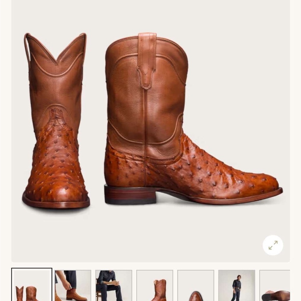 Tecovas Tan Ostrich Leather Cowboy Boots